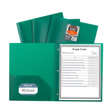 C-LINE PRODUCTS TwoPocket Heavyweight Poly Portfolio Folder with Prongs, Green  Set of 25 Folders, 25PK 33963-BX